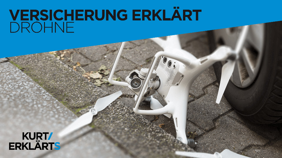 abgestürzte FPV-Drohne mit Text: Versicherung erklärt – Drohne