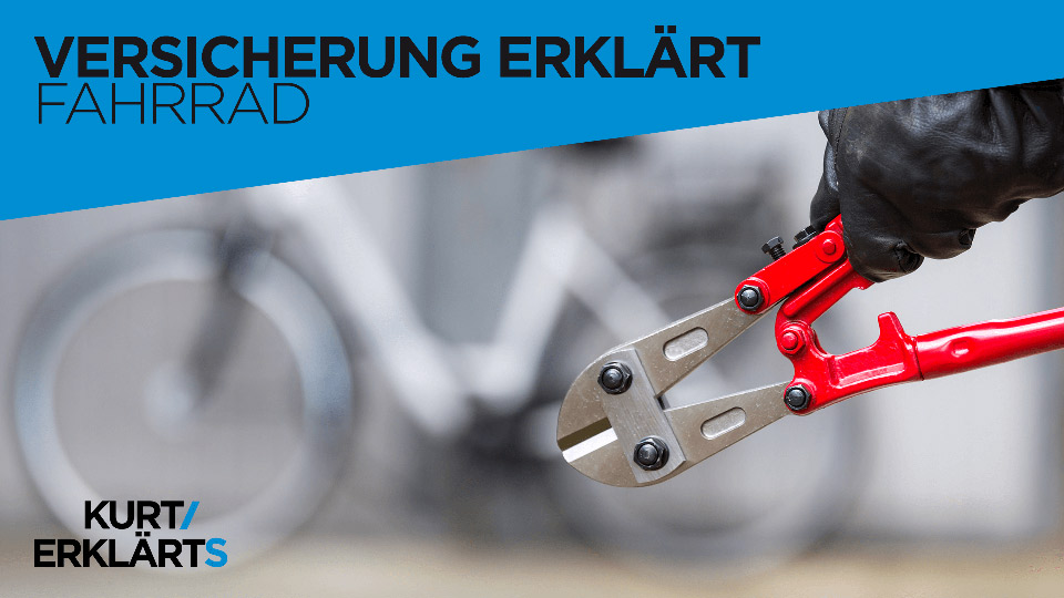 Fahrradschloss wird aufgebrochen mit Text: Versicherung erklärt – Fahrrad